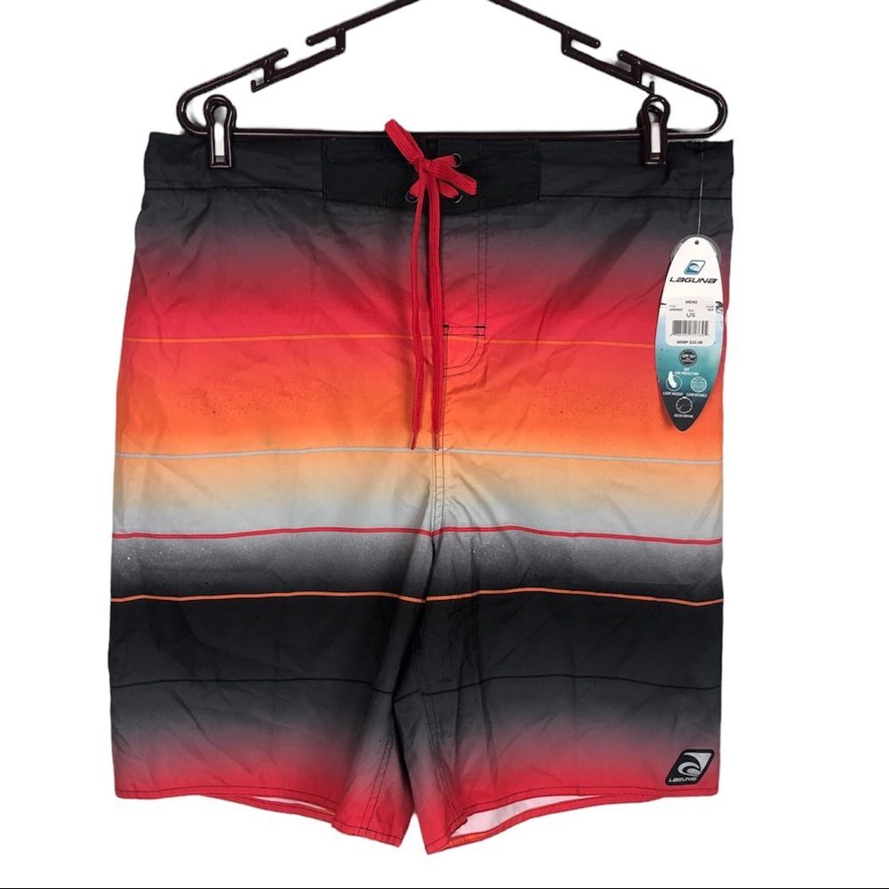 NWT Laguna Red Orange Black Swim Trunks Quick Drying Men's Size Large